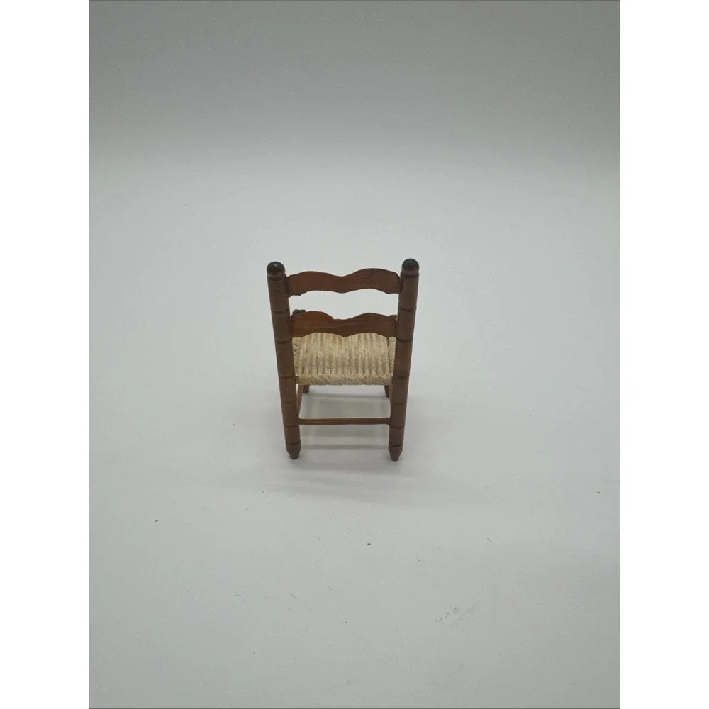 VTG Miniature Wooden Chair Armless With Wicker Seat For Doll Houses Farmstyle